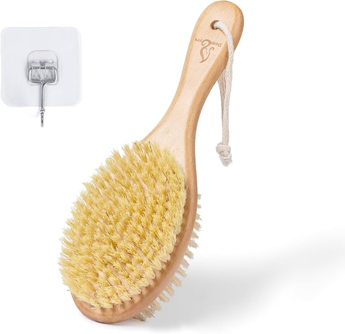 Short-Handle Dual-Sided Bath Massage Brush, Soft Boar & Firm Sisal Bristles by Unknown