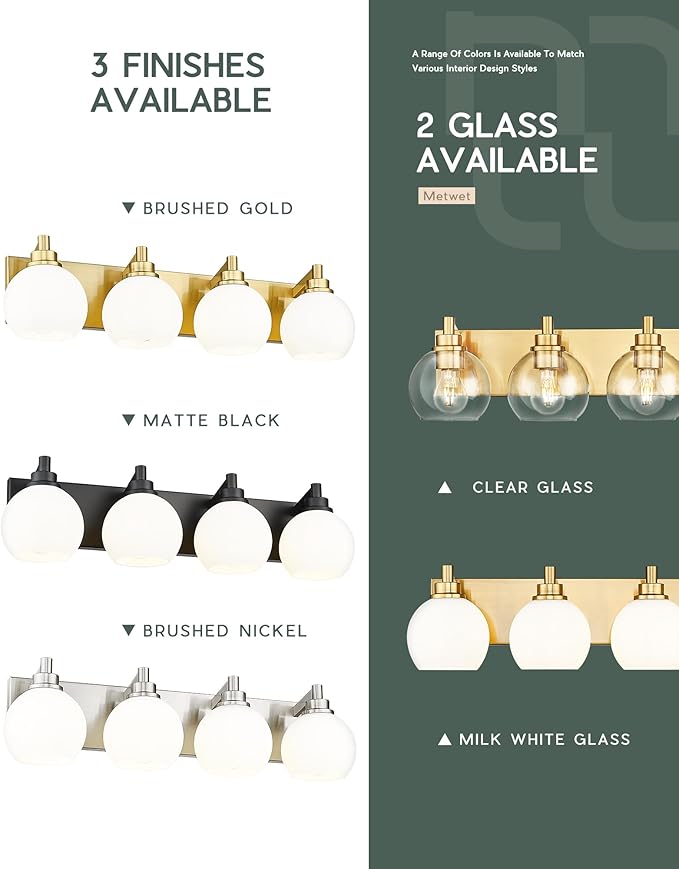 Bathroom Light Fixtures, 4 Light Brushed Gold Vanity Light, 26 Inch Modern Wall - Image 5