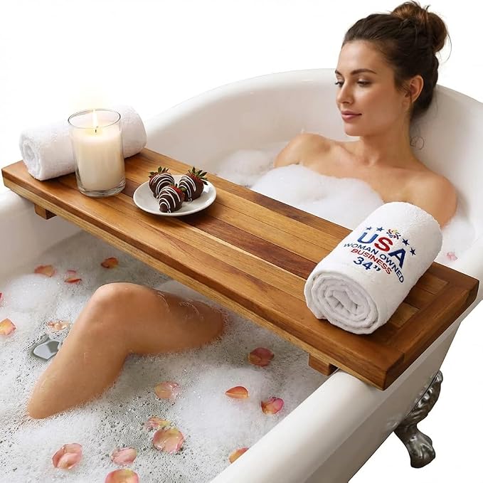 EcoDecors, 34 inch, Bath Tray for Tub, Bath Tub Tray Wood, Bathtub Table - Image 2