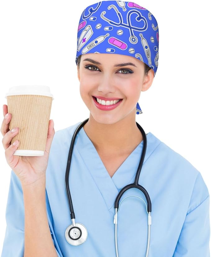 Working Cap Scrub Caps with Sweatband Adjustable Tie Back Hat Nurse Surgical - Image 5
