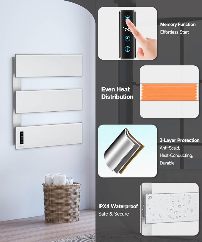 Towel Warmers for Bathroom, Heated Towel Rack Wall Mounted, 21.6" X 17.7" Smart - Image 3