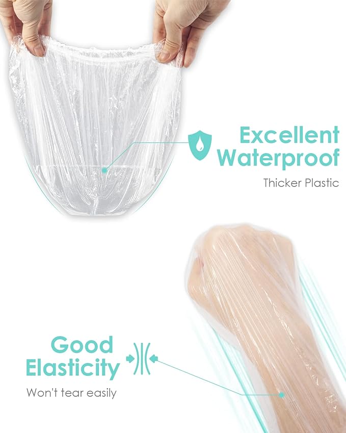 Auban 100PCS Disposable Shower Caps, Plastic Clear Hair Cap Large Thick - Image 3