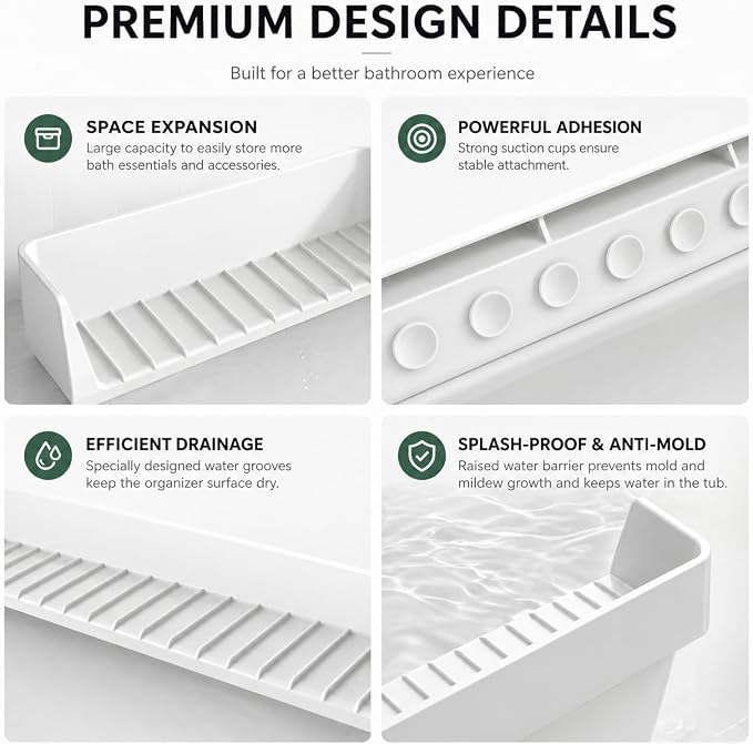 Bathtub Splash Guard for Tub Kids, Silicone Bath Toy Holder & Tub Side Tray - Image 6