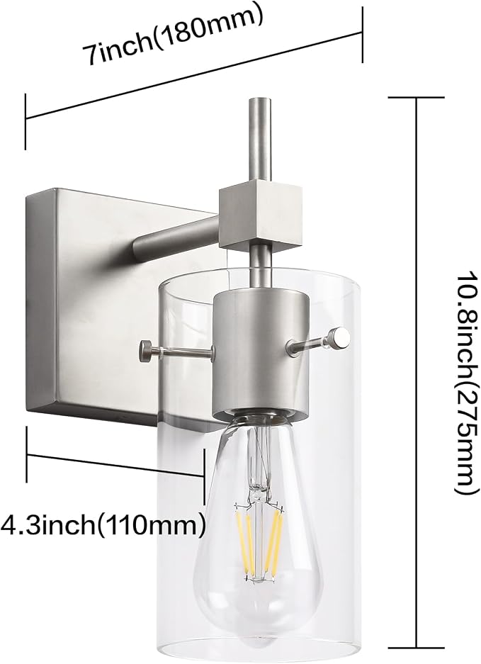 SOLFART 1 Light Vintage Vanity Light Brushed Nickel Bathroom Light Fixture Over - Image 4