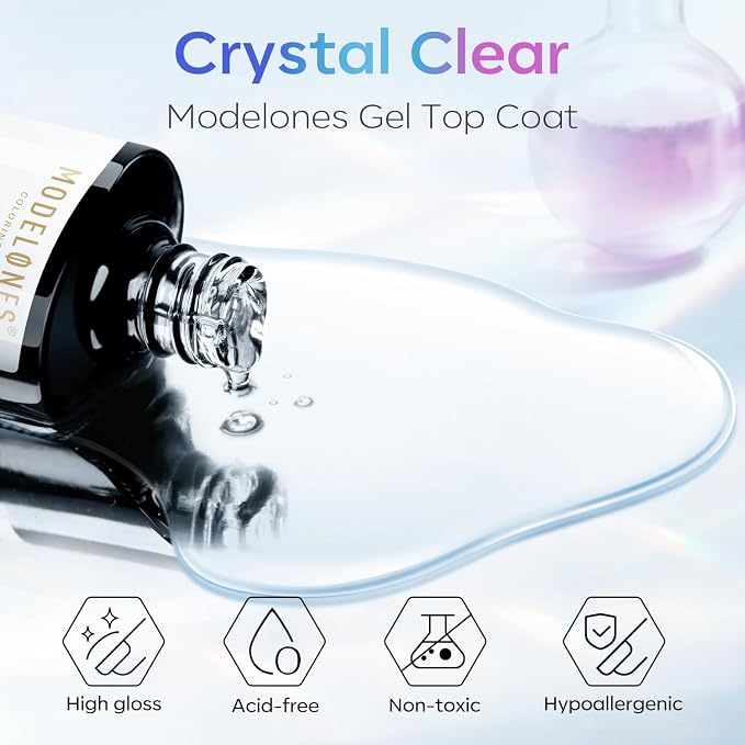 modelones Gel Top Coat, 15ml No Wipe Gel Nail Polish High Gloss Top Coat Shiny - Image 2