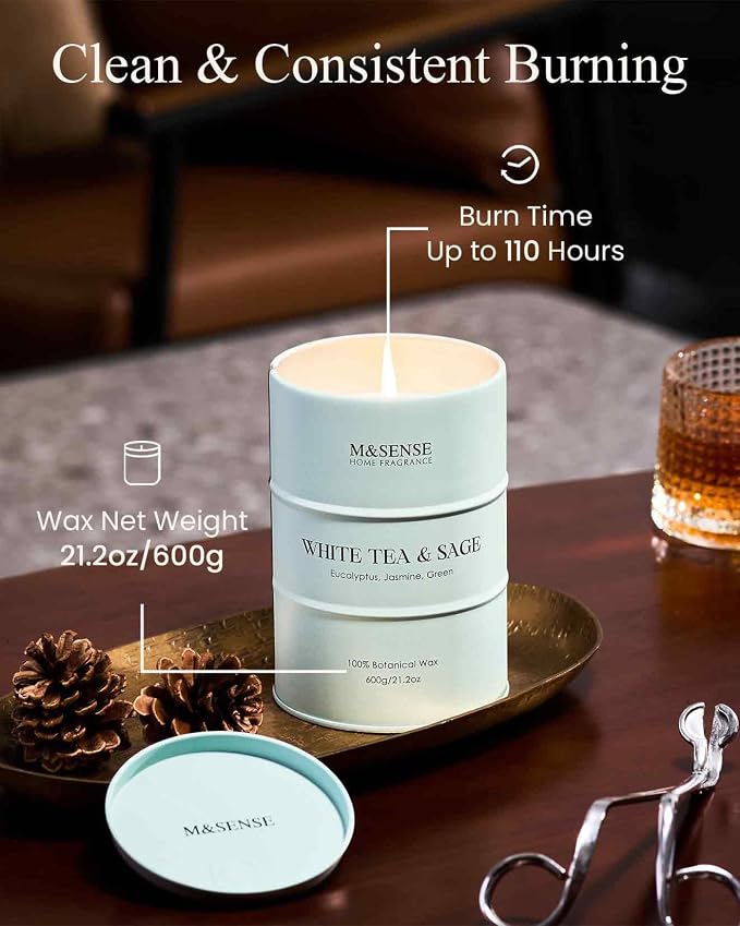 M&SENSE White Tea Sage Scented Candles Large, Natural Soy Candles 21.2oz 120 - Image 4
