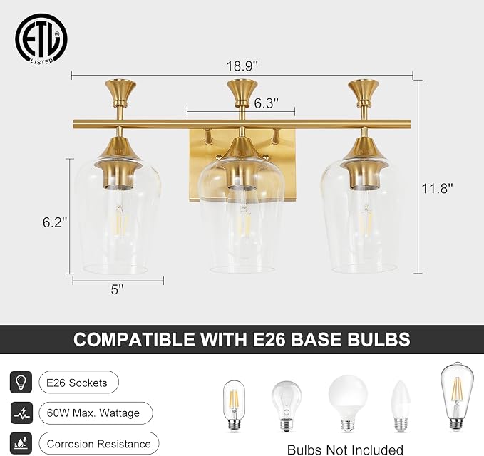 Bathroom Light Fixtures, Brushed Gold Vanity Lights - Image 5