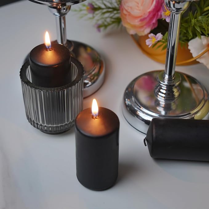 Set of 20 Black Pillar Candles, Dripless and Smokeless Dinner Candle, 2x4” - Image 7