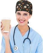 Scrub Cap for Women and Men Boho Black Leaf Pattern Adjustable Breathable - Image 6