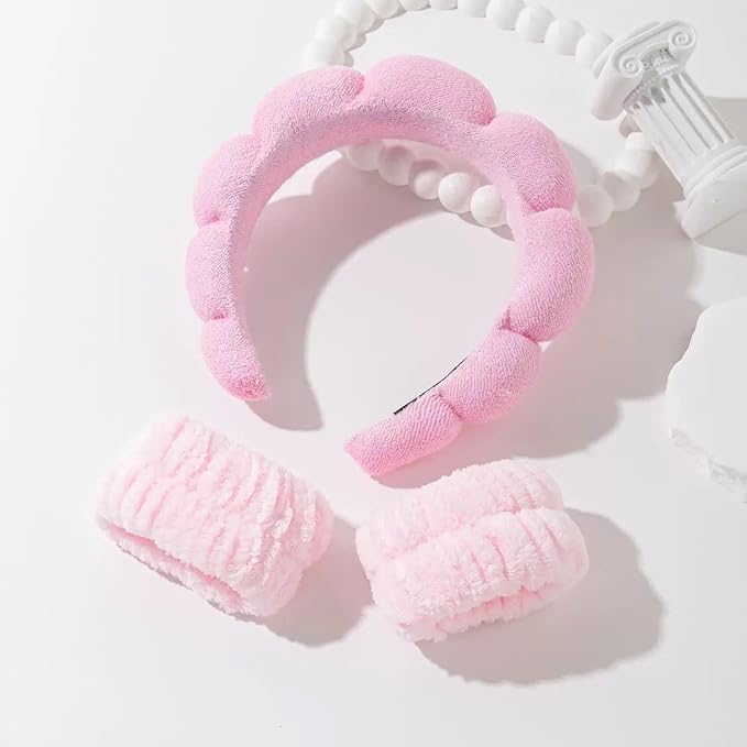Spa Headband and Wristband Set for Women, Terry Cloth Sponge Headband for - Image 3