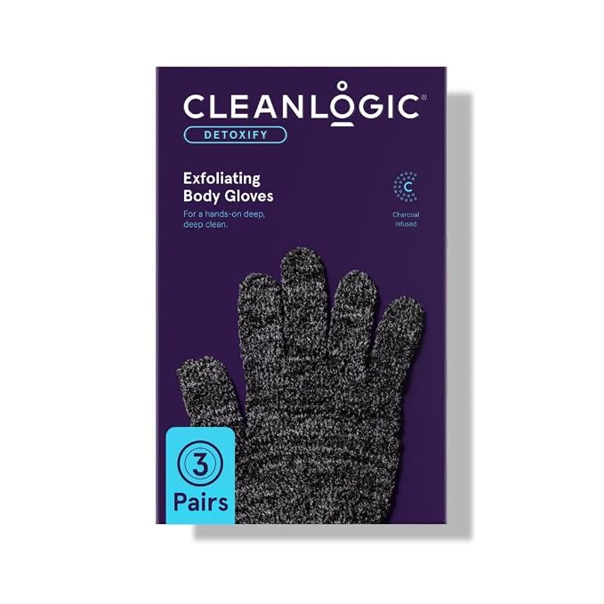 Cleanlogic Detoxify Charcoal Infused Exfoliating Glove, Stretchy Bath & Shower by Cleanlogic