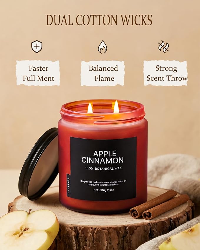 Apple Cinnamon Home Scented Candles, 13oz Organic Soy Wax, 76-Hour Clean Burning - Image 4