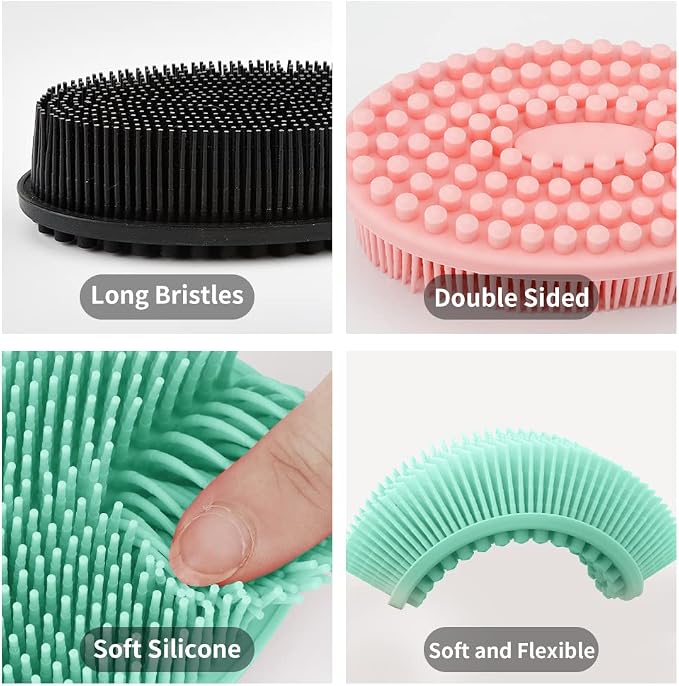 3 Pack Silicone Body Scrubber, Soft Silicone Loofah Exfoliating Body Scrubber - Image 2