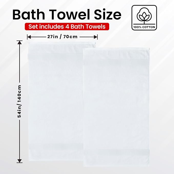 Infinitee Xclusives Luxury 100% Ring-Spun Cotton White Bath Towels Set of 4 – - Image 3