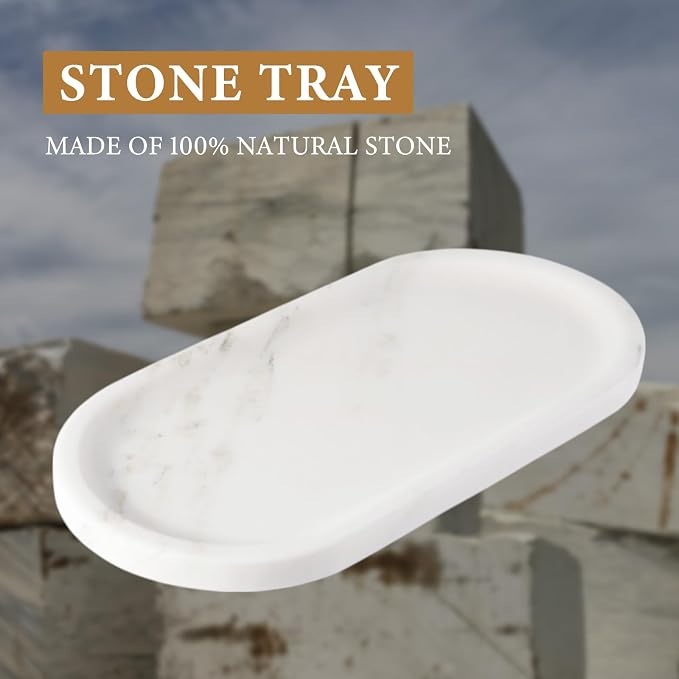 Koville Natural Marble Tray for Bathroom Countertop, Marble Storage Trays for - Image 4