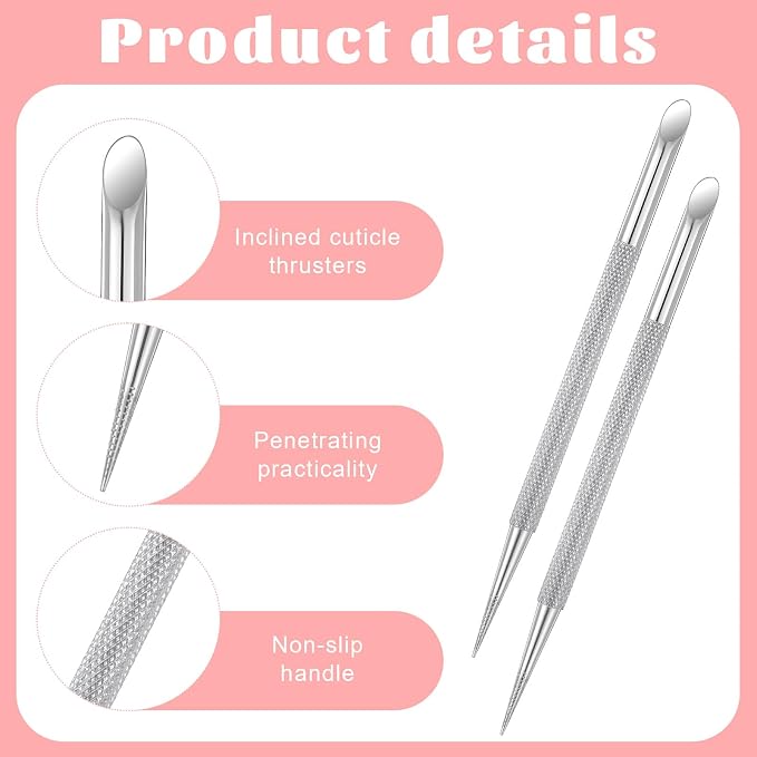 2 PCS Nail Cuticle Pusher Pen, Metal Double Ended Tools - Image 2