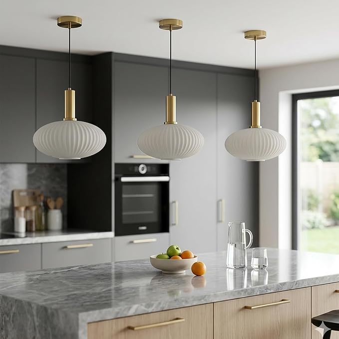 KCO Lighting Large Milk Glass Pendant Lighting Kitchen Island Brushed Brass - Image 6