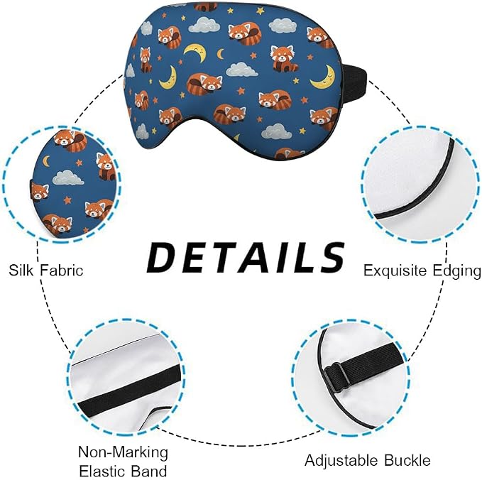 Red Panda Silk Sleep Mask Stars Moon Cloud Night Blue Sleeping Soft Eye Shade - Image 3