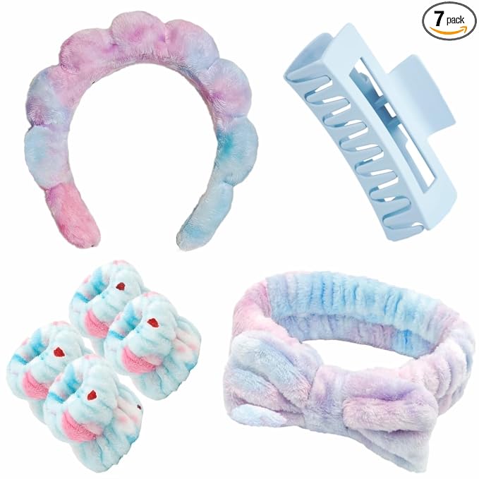 7 Pcs Spa Set, Facial Headband and Wristband Set, Skincare Accessories by Unknown