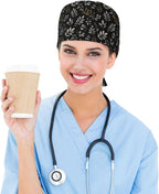 Scrub Cap for Women and Men Boho Black Leaf Pattern Adjustable Breathable - Image 6