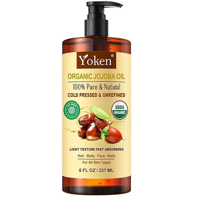 Yoken USDA Organic Jojoba Oil Cold Pressed 8 fl oz, 100% Pure & Natural by Yoken