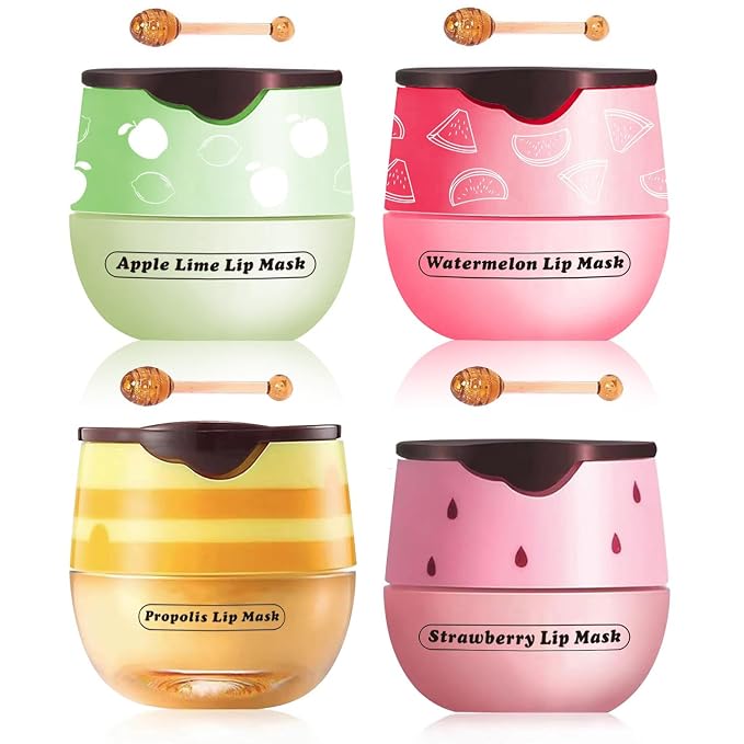 4 Packs Fruit Mask Lip Balm Honey Pot, Vitamin E Lip Masks & Moisturizing by Alisesun