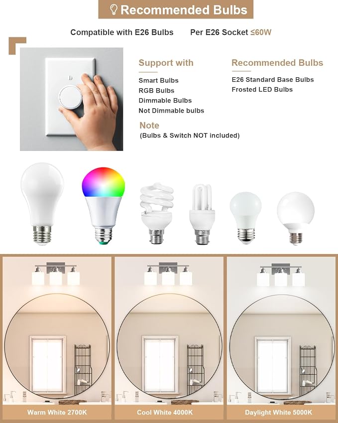Sailstar Bathroom Light Fixtures Over Mirror, 3-Light Vanity Lights Brushed - Image 4