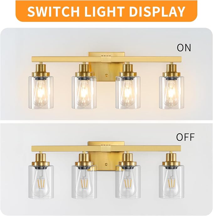 Bathroom Vanity Light, 4-Light Modern Matte Gold Wall Sconce Lighting - Image 5