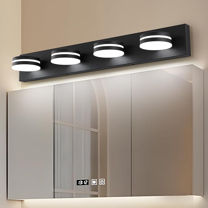 4-Light Bathroom Vanity Light, Matte Black Bathroom Light Fixtures Over Mirror - Image 2