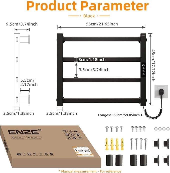 ENZE Smart Heated Towel Rack, 4-Bar Wall-Mounted Electric Towel Warmer 115W - Image 9