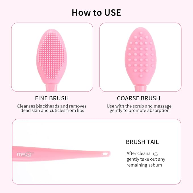 MSQ 3PCS Lip Scrub Brush, Double-end Silicone Nose Clean Brush Lip Exfoliating - Image 3