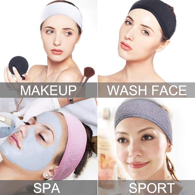 4 PCS Facial Spa Headbands， Makeup Shower Bath Wrap Sport Headband Terry Cloth - Image 6