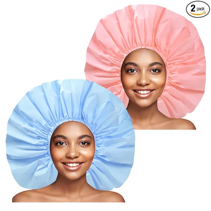 Jumbo Size Shower Cap 2 PCS Waterproof Shower Caps by CHFONGDIRECT