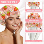Strawberries Reusable Shower Cap Cute Fruit Double Layer Waterproof Shower Caps - Image 3