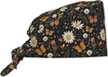 Scrub Cap for Women and Men Boho Black Leaf Pattern Adjustable Breathable by SUPLUCHOM