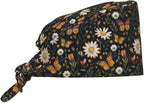Scrub Cap for Women and Men Boho Black Leaf Pattern Adjustable Breathable by SUPLUCHOM