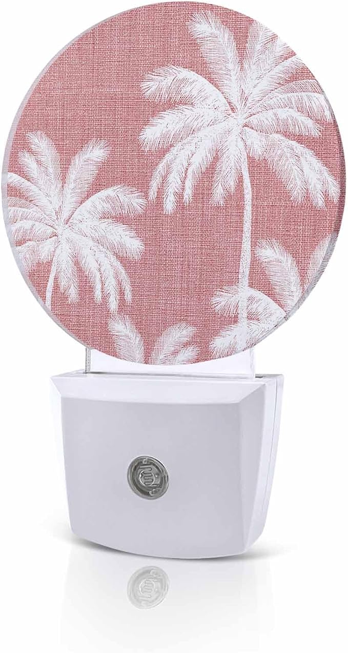 Night Lights Auto Sensor Tropical Palm Trees Night Light Rose Pink Linen by Home+L6