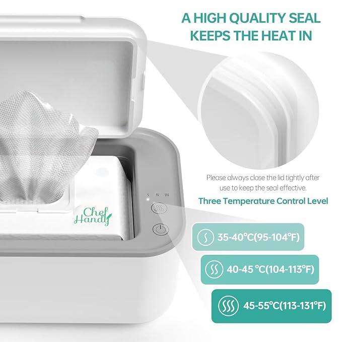 Chefhandy Baby Wipe Warmer, 3-Level Temperature Control, Silent & Even Heating - Image 2