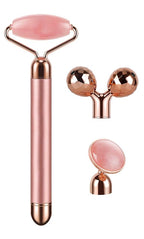 3-IN-1 Electric Jade Roller 3D Roller Facial Roller & Face Massager, Rose Quartz - Image 2