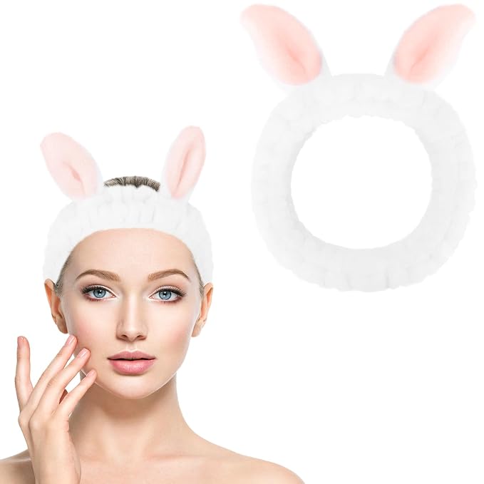 Cute White Rabbit Ears Headband Frog Eye Elastic to Wash Face - Image 8