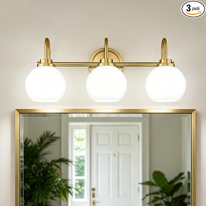 AKEZON Bathroom Light Fixtures 3-Light Brushed Gold Vanity Light, Modern by AKEZON