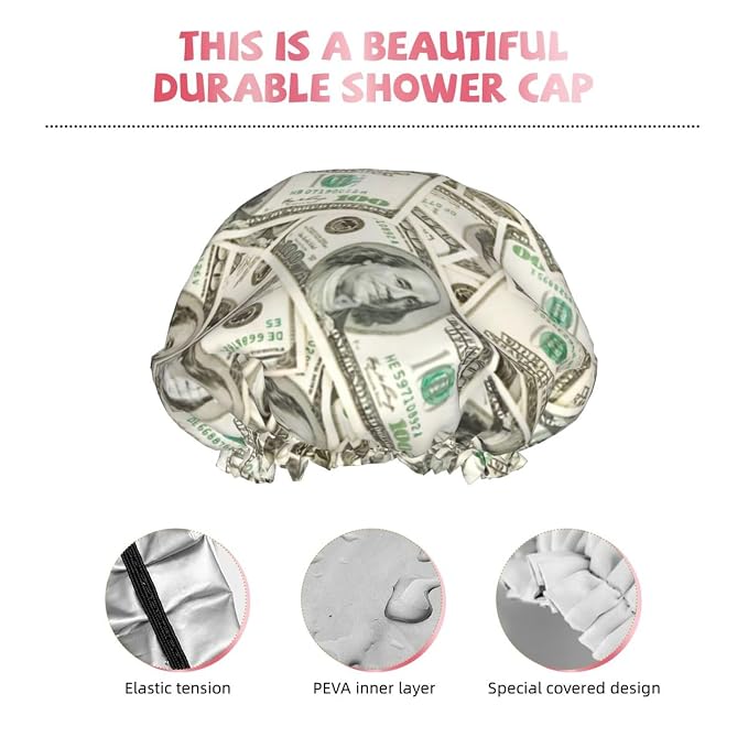 100 Dollar Money Shower Cap For Women Reusable Waterproof Double Layers Bath - Image 4