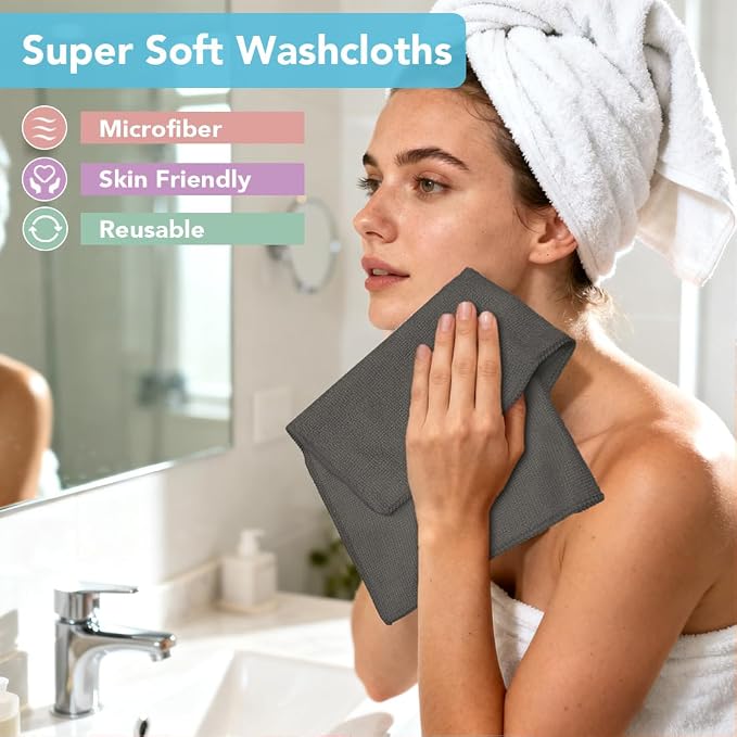 Orighty Washcloths, 5 Pack Microfiber Face Towels, Highly Absorbent and Soft - Image 2