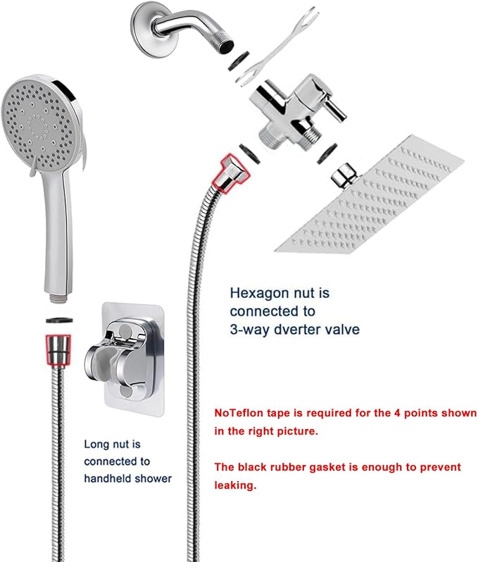NearMoon Filtered Shower Head, High Pressure 8″Square, 5 settings Handheld Rain - Image 6