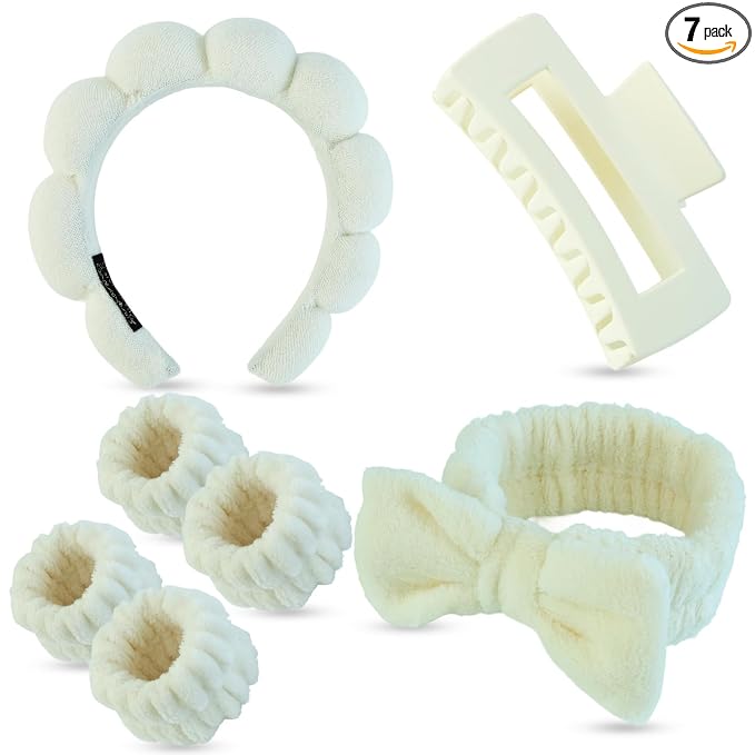 7 Pcs Spa Set, Facial Headband and Wristband Set, Skincare Accessories by Unknown