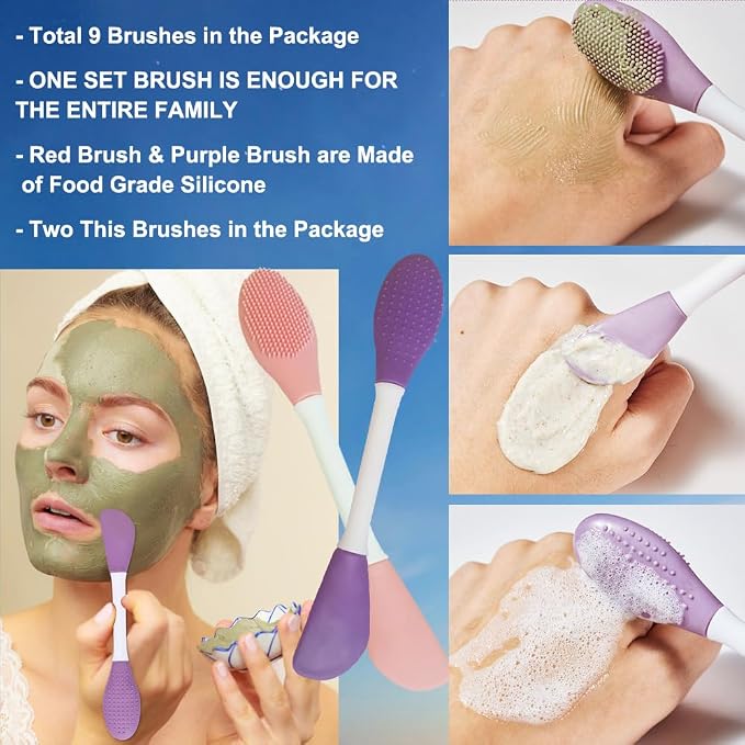 9-in-1 Face Scrubber Face Cleaning Brushes Super Soft Silicone Cleanser Brush - Image 4