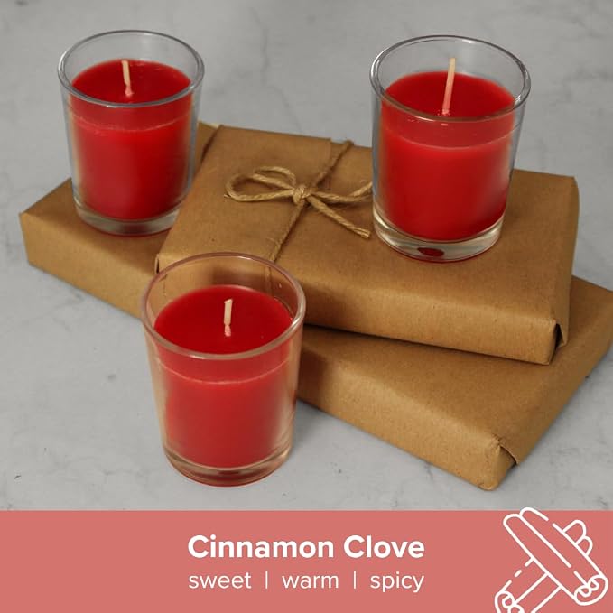 Simply Soson Scented Votive Candles, Bulk Set of 24 Red Spicy Cinnamon Clove - Image 4