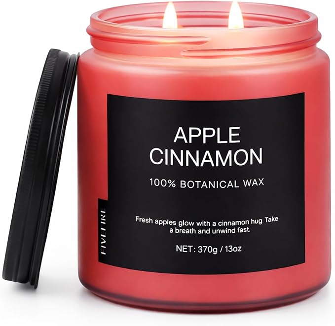 Apple Cinnamon Home Scented Candles, 13oz Organic Soy Wax, 76-Hour Clean Burning by Fivefire