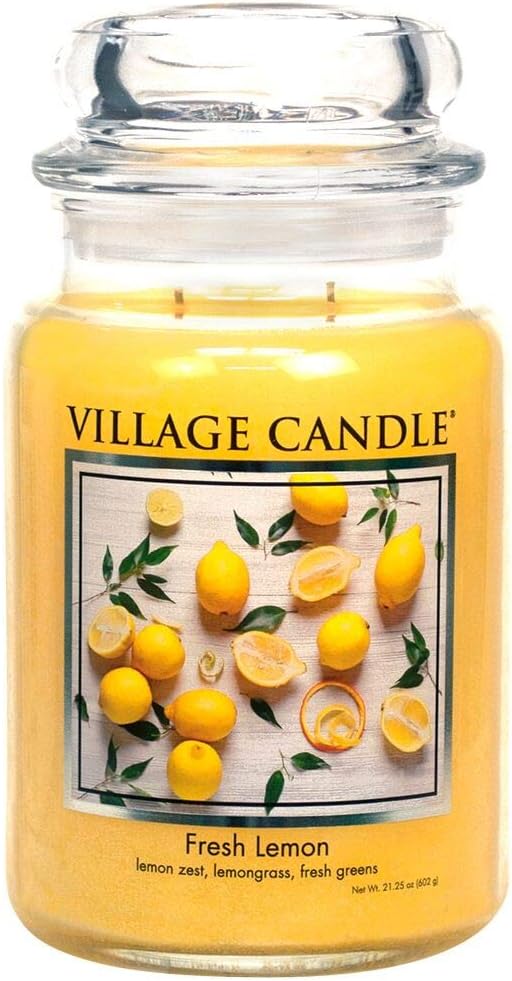 Village Candle Fresh Lemon Large Apothecary Jar, Scented Candle, 21.25 oz. by VillageCandle