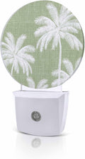 Night Lights Auto Sensor Tropical Palm Trees Night Light Olive Green Linen by Home+L6